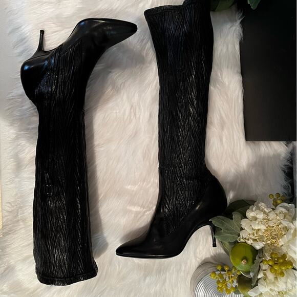 NEW Donna Karan Collection Waxed Calf Leather Laser Ribbed Boot Black Sz 36/6 … - Picture 11 of 16